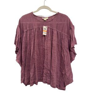 Style & Co Petite Womens Top PS Antique Mauve Lace Trim Flowy Design